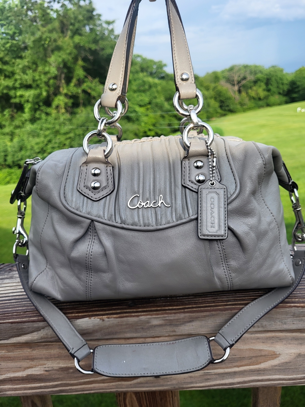 Coach Ashley Gray Leather Satchel with Removable Strap